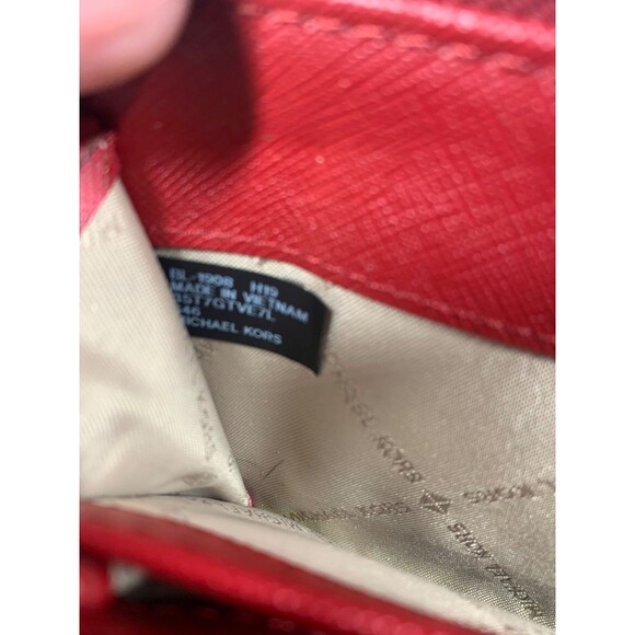 Michael Kors Wallet Womens Large Red Pebble Leather Zip Around Wristlet Purse - Picture 8 of 8